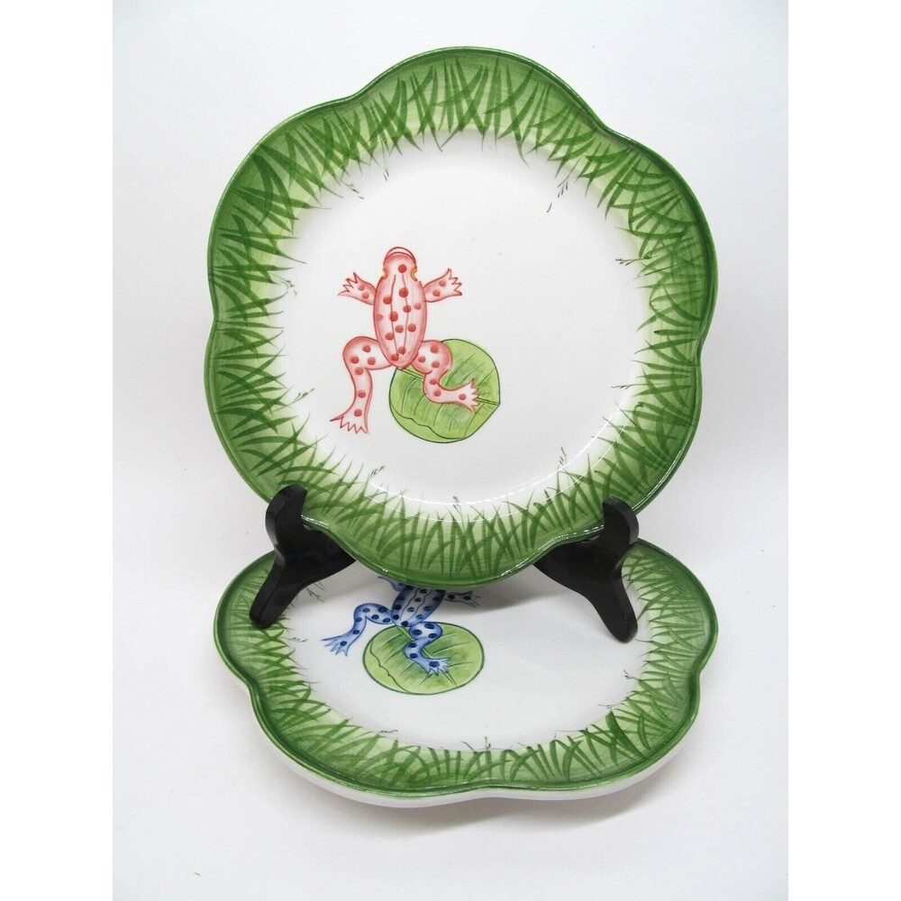 Mariposa 1 Blue Frog & 1 Red Frog 8 3/4" Salad Dessert Plates   Italy